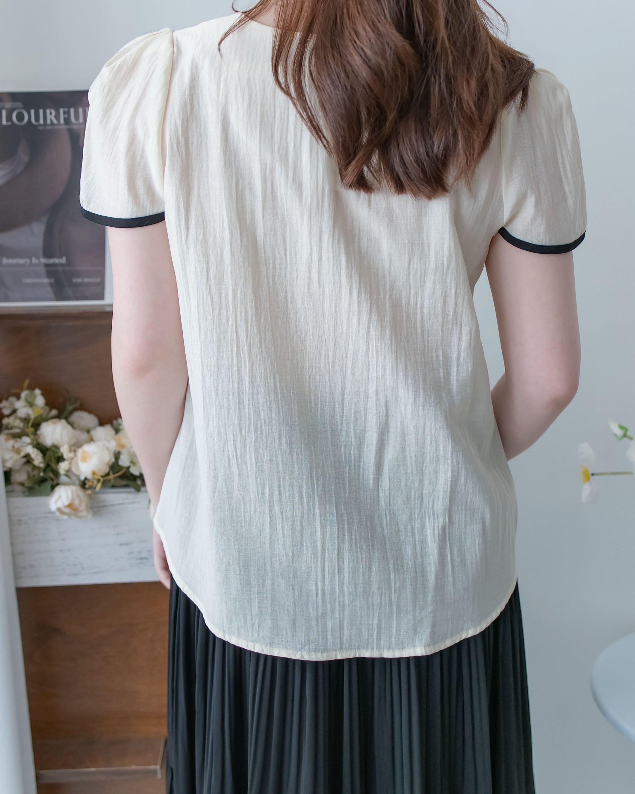Coco Blouse 涼感微光拼色顯瘦傘袖上衣/ BU9146