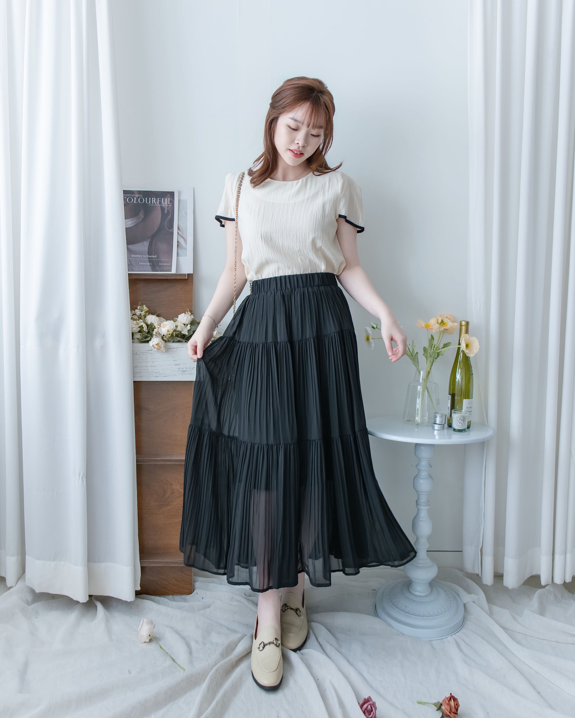Chiffon Pleated Skirt 輕盈雪紡飄逸層次百褶長裙/SK8946