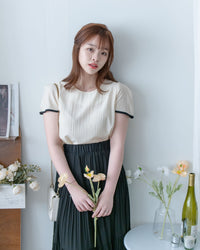 Coco Blouse 涼感微光拼色顯瘦傘袖上衣/ BU9146