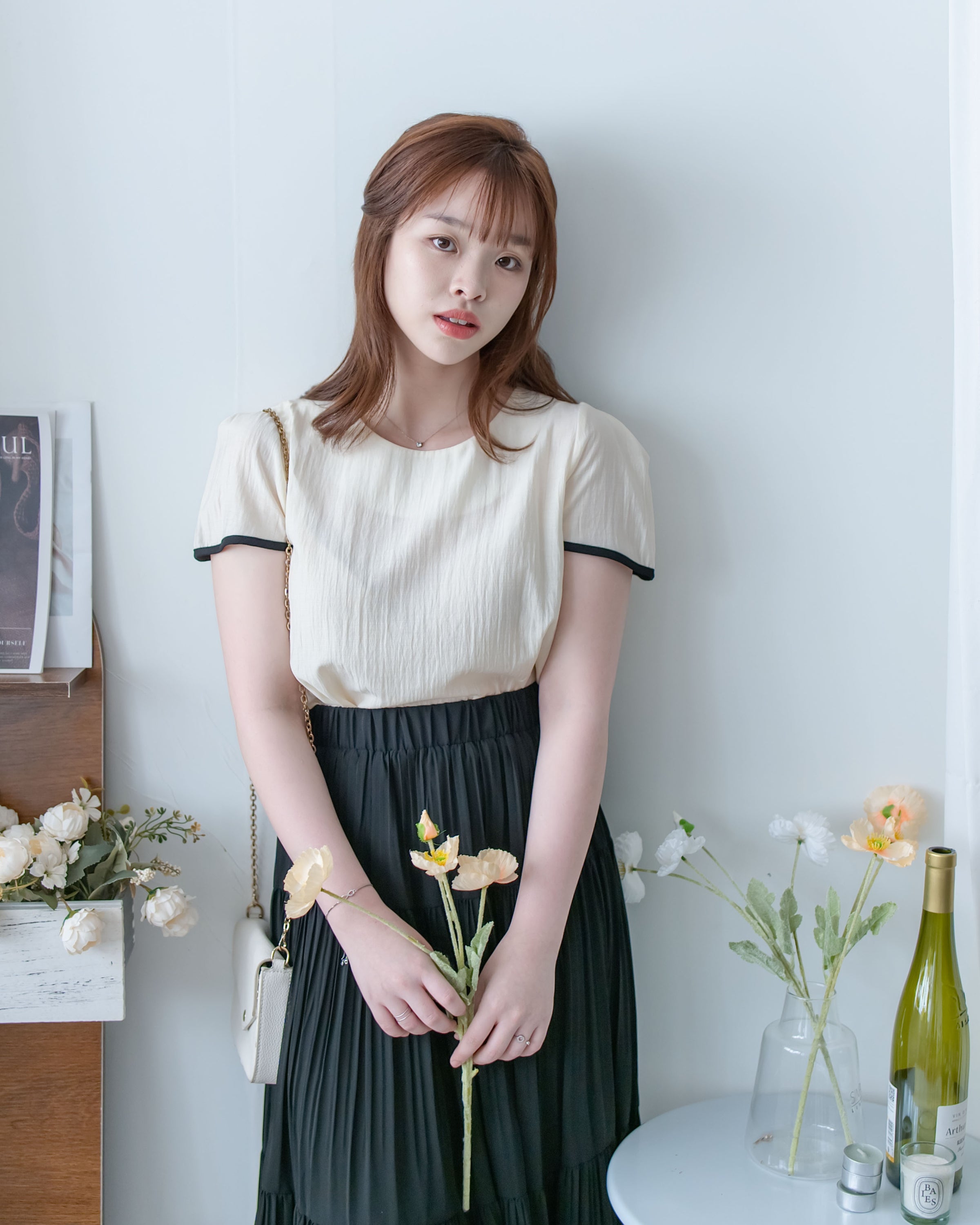 Coco Blouse 涼感微光拼色顯瘦傘袖上衣/ BU9146