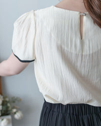 Coco Blouse 涼感微光拼色顯瘦傘袖上衣/ BU9146