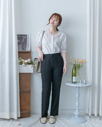 Lace Cotton Shirt 法式質感V形通花拼接恤衫/TP9234