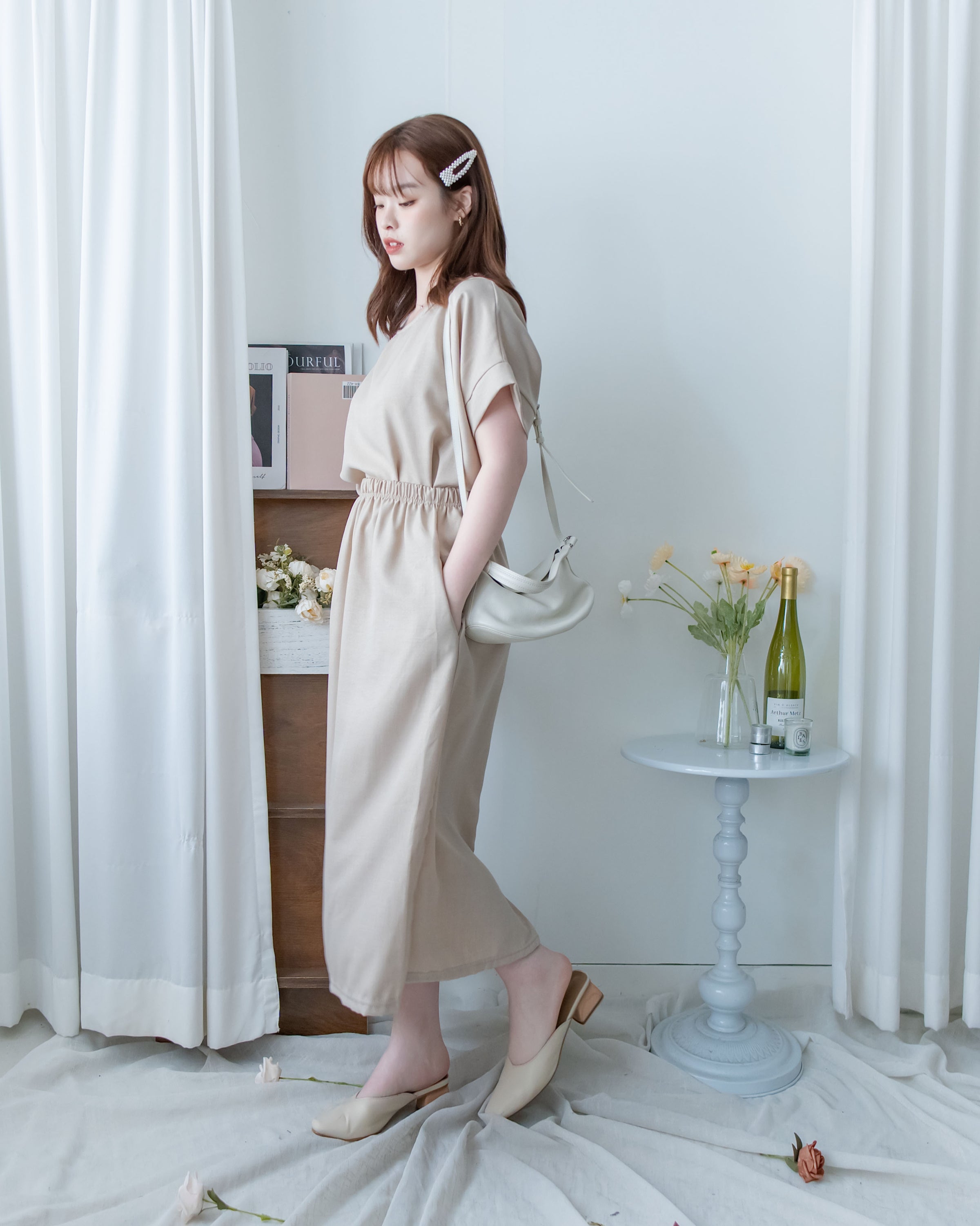 Minimalist Set 簡約無袖線後開叉套裝裙/ SE8117