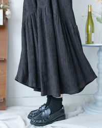 V Fine Belt Dress 法式暗條紋防皺V領拼接裙擺連衣裙/ DS1152