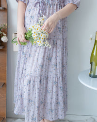 Acasia Dress 淡雅花束防皺暗格紋修腰連身裙/ DS1147