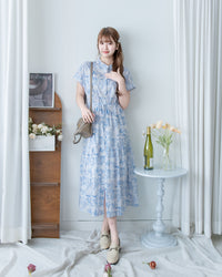 Porcelain Shirt Dress 無領陶瓷花印花恤衫連衣裙/ DS1151