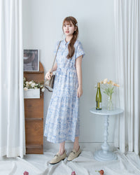 Porcelain Shirt Dress 無領陶瓷花印花恤衫連衣裙/ DS1151