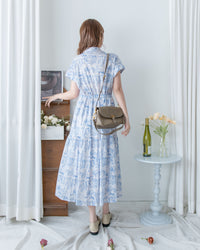 Porcelain Shirt Dress 無領陶瓷花印花恤衫連衣裙/ DS1151