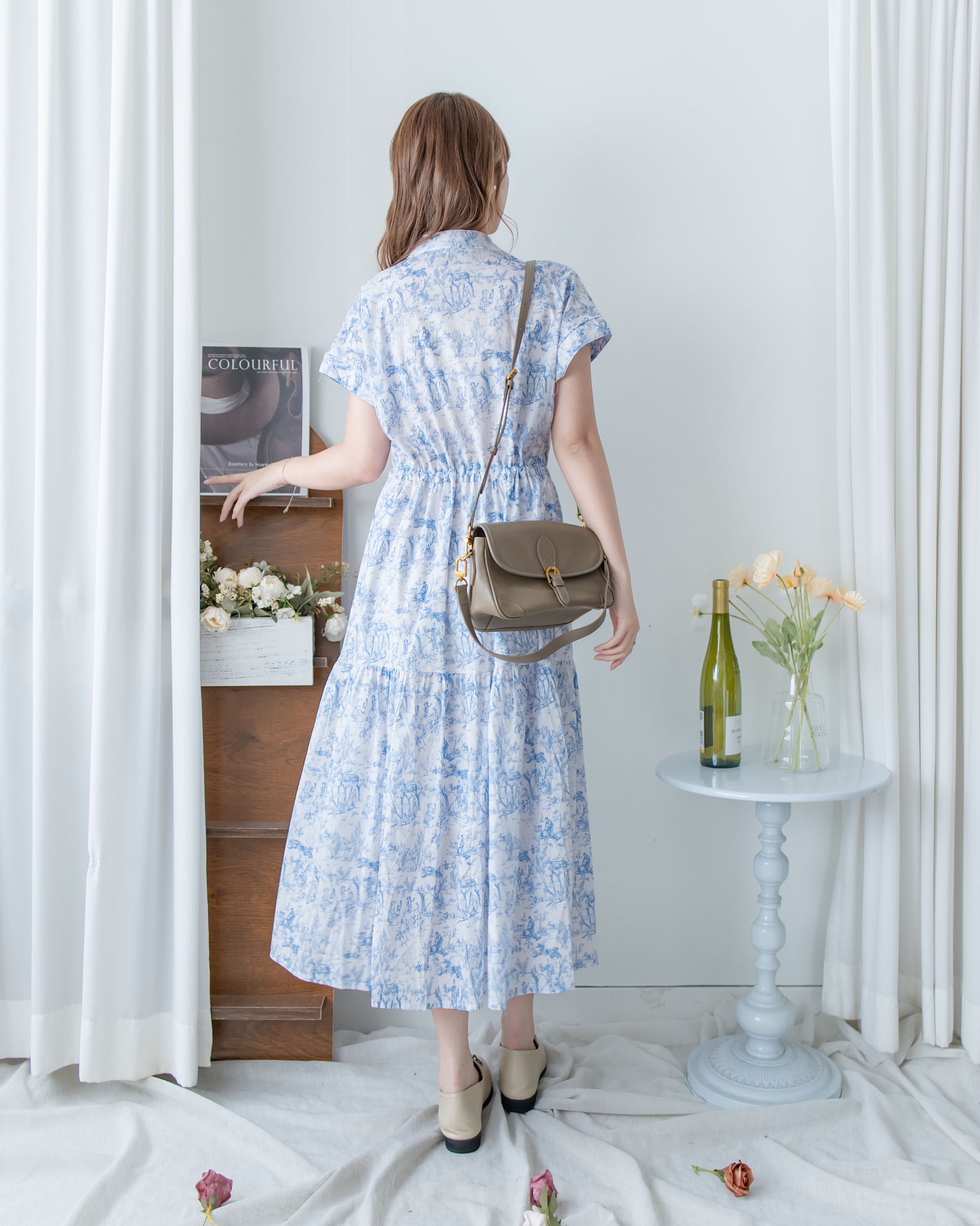 Porcelain Shirt Dress 無領陶瓷花印花恤衫連衣裙/ DS1151