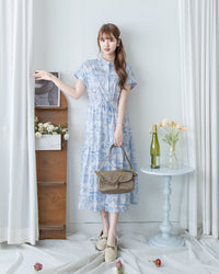 Porcelain Shirt Dress 無領陶瓷花印花恤衫連衣裙/ DS1151