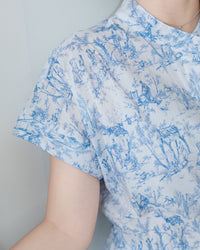 Porcelain Shirt Dress 無領陶瓷花印花恤衫連衣裙/ DS1151