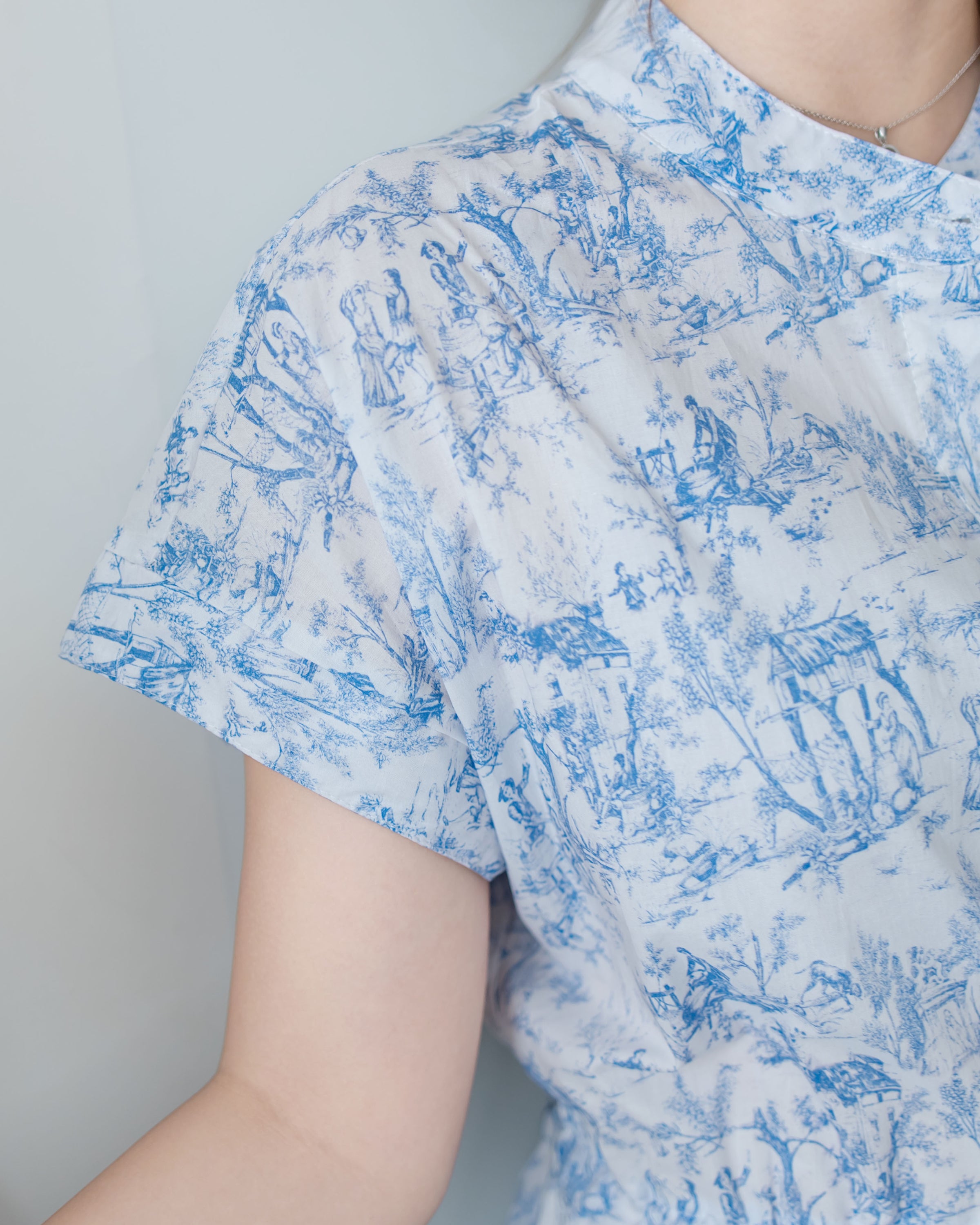 Porcelain Shirt Dress 無領陶瓷花印花恤衫連衣裙/ DS1151