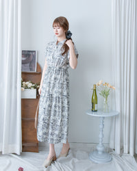 Porcelain Shirt Dress 無領陶瓷花印花恤衫連衣裙/ DS1151