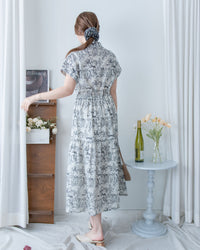 Porcelain Shirt Dress 無領陶瓷花印花恤衫連衣裙/ DS1151