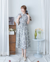 Porcelain Shirt Dress 無領陶瓷花印花恤衫連衣裙/ DS1151