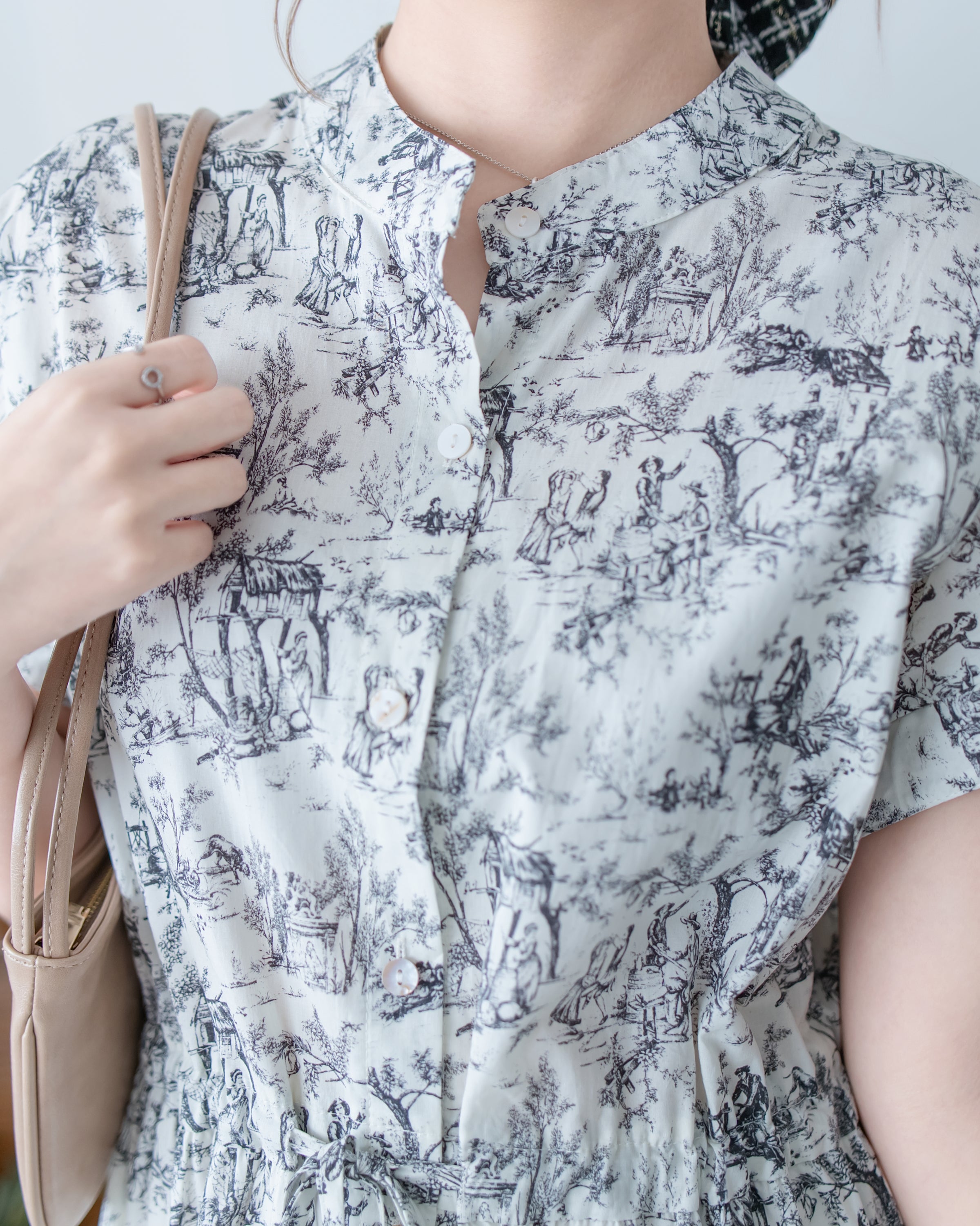 Porcelain Shirt Dress 無領陶瓷花印花恤衫連衣裙/ DS1151