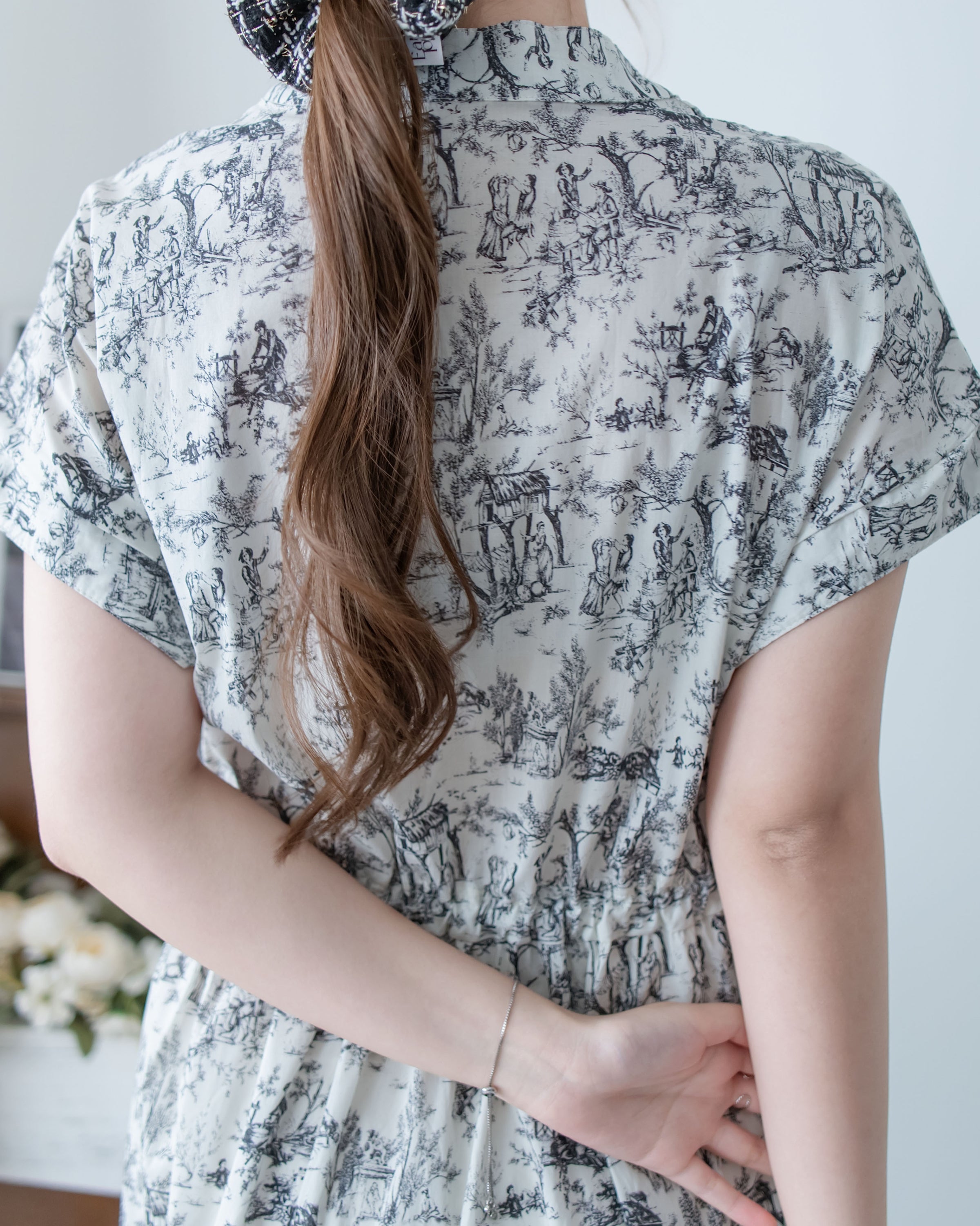 Porcelain Shirt Dress 無領陶瓷花印花恤衫連衣裙/ DS1151