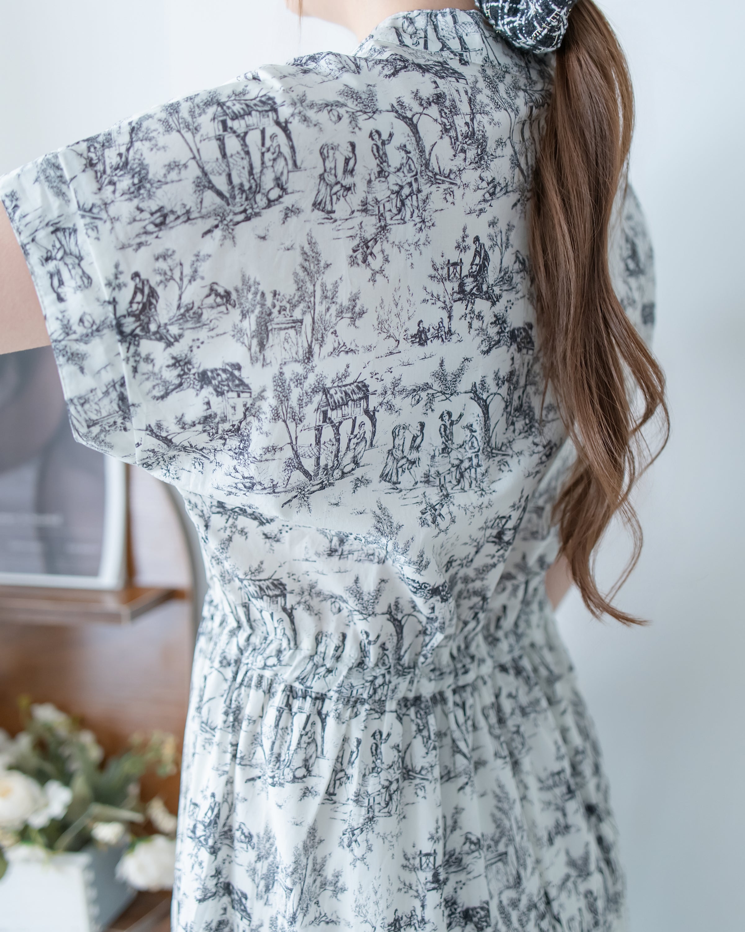 Porcelain Shirt Dress 無領陶瓷花印花恤衫連衣裙/ DS1151