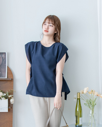 Side Ribbon Blouse 輕盈織紋雙側綁帶後金釦上衣/BU9144 （brickred sold out)