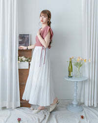 Side Ribbon Blouse 輕盈織紋雙側綁帶後金釦上衣/BU9144