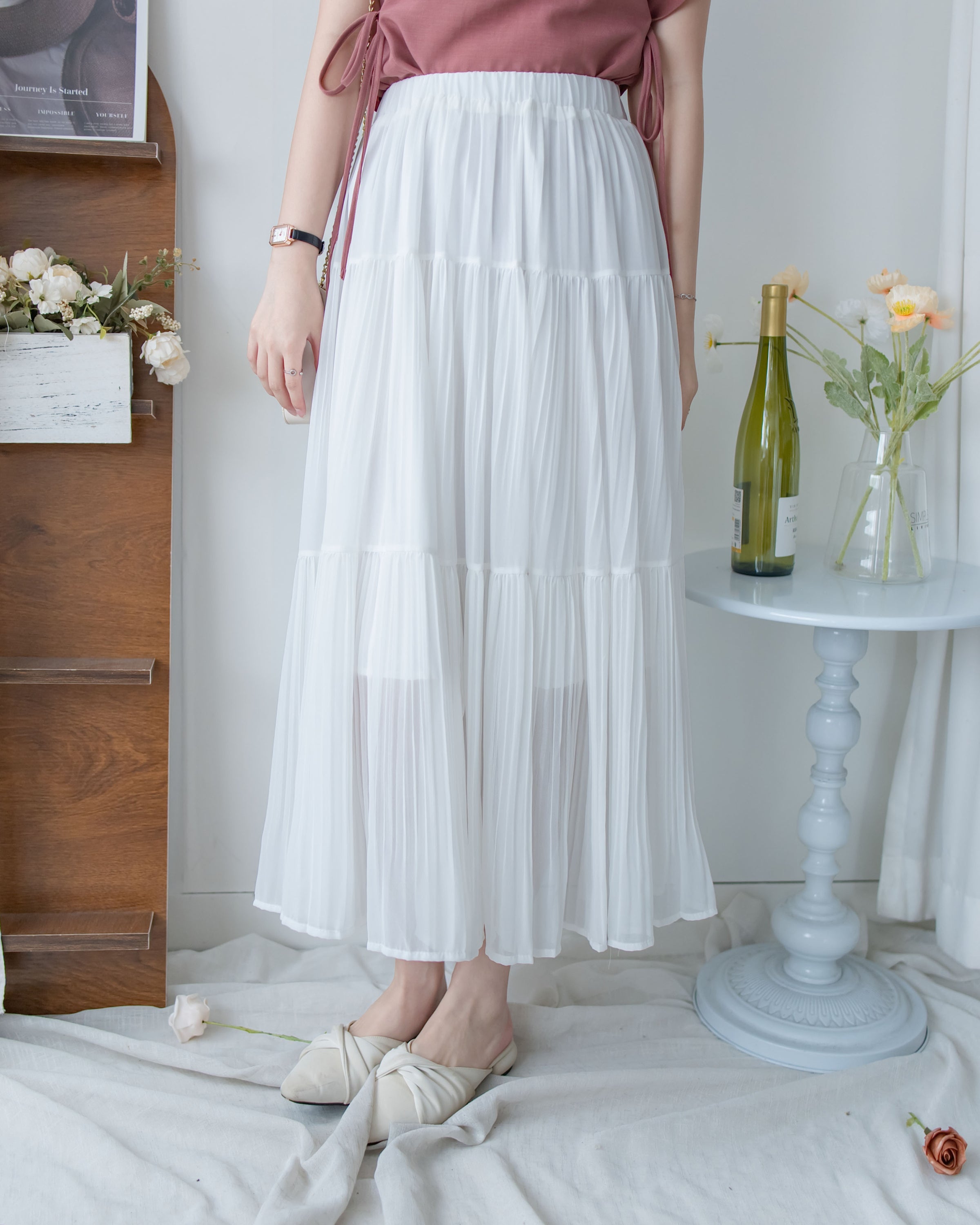 Chiffon Pleated Skirt 輕盈雪紡飄逸層次百褶長裙/SK8946