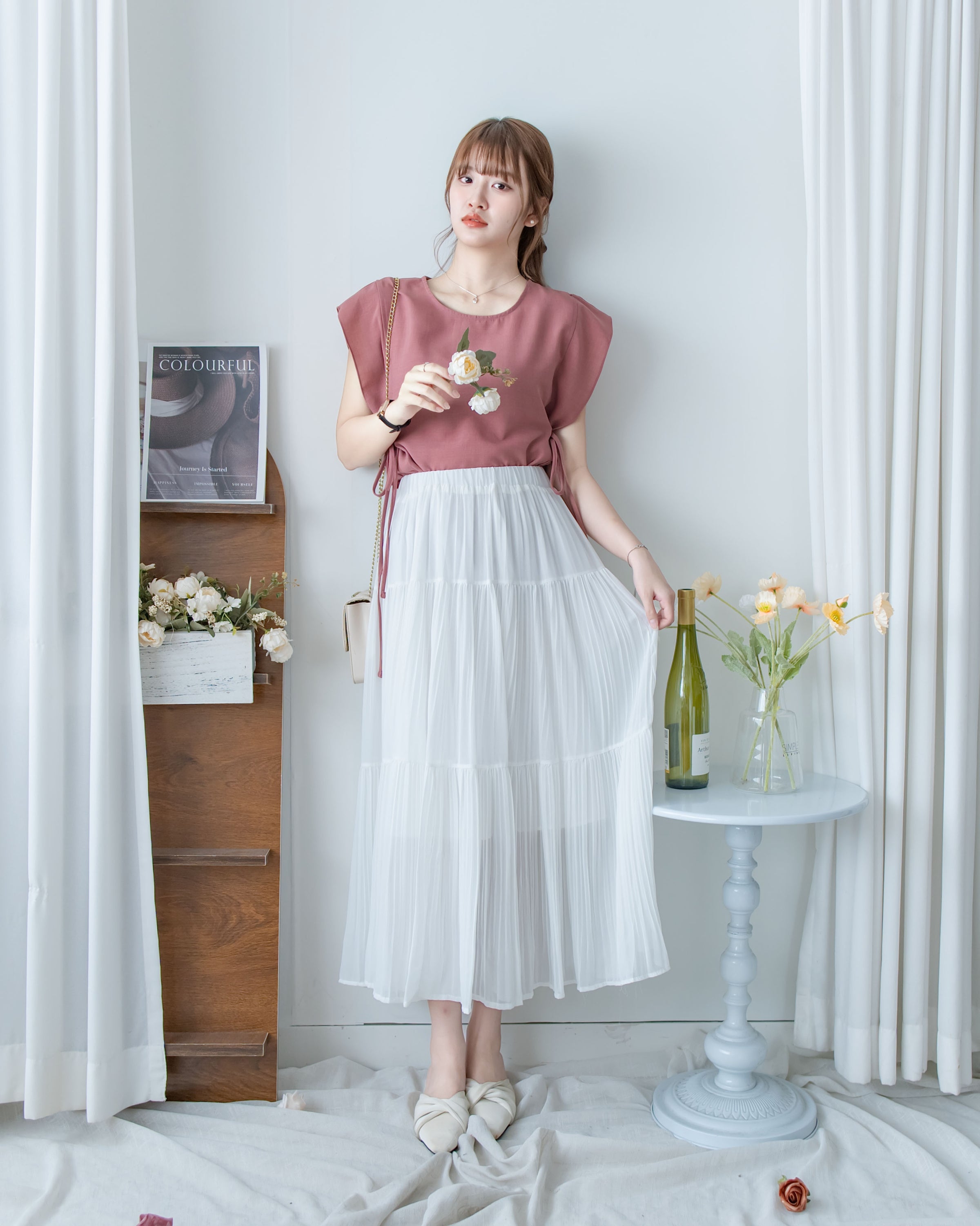 Chiffon Pleated Skirt 輕盈雪紡飄逸層次百褶長裙/SK8946