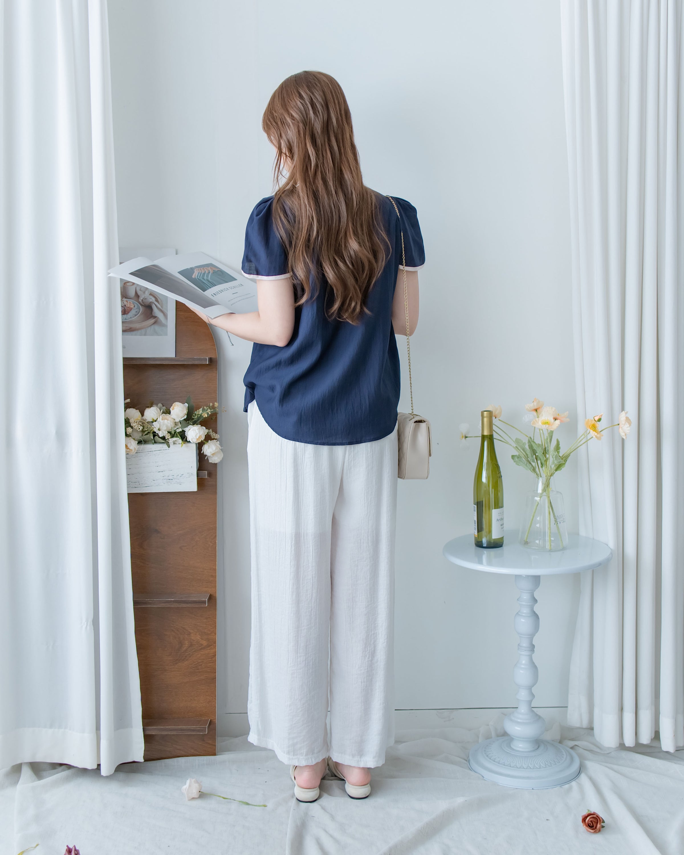 Coco Blouse 涼感微光拼色顯瘦傘袖上衣/ BU9146