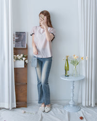 Coco Blouse 涼感微光拼色顯瘦傘袖上衣/ BU9146