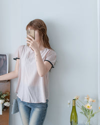 Coco Blouse 涼感微光拼色顯瘦傘袖上衣/ BU9146