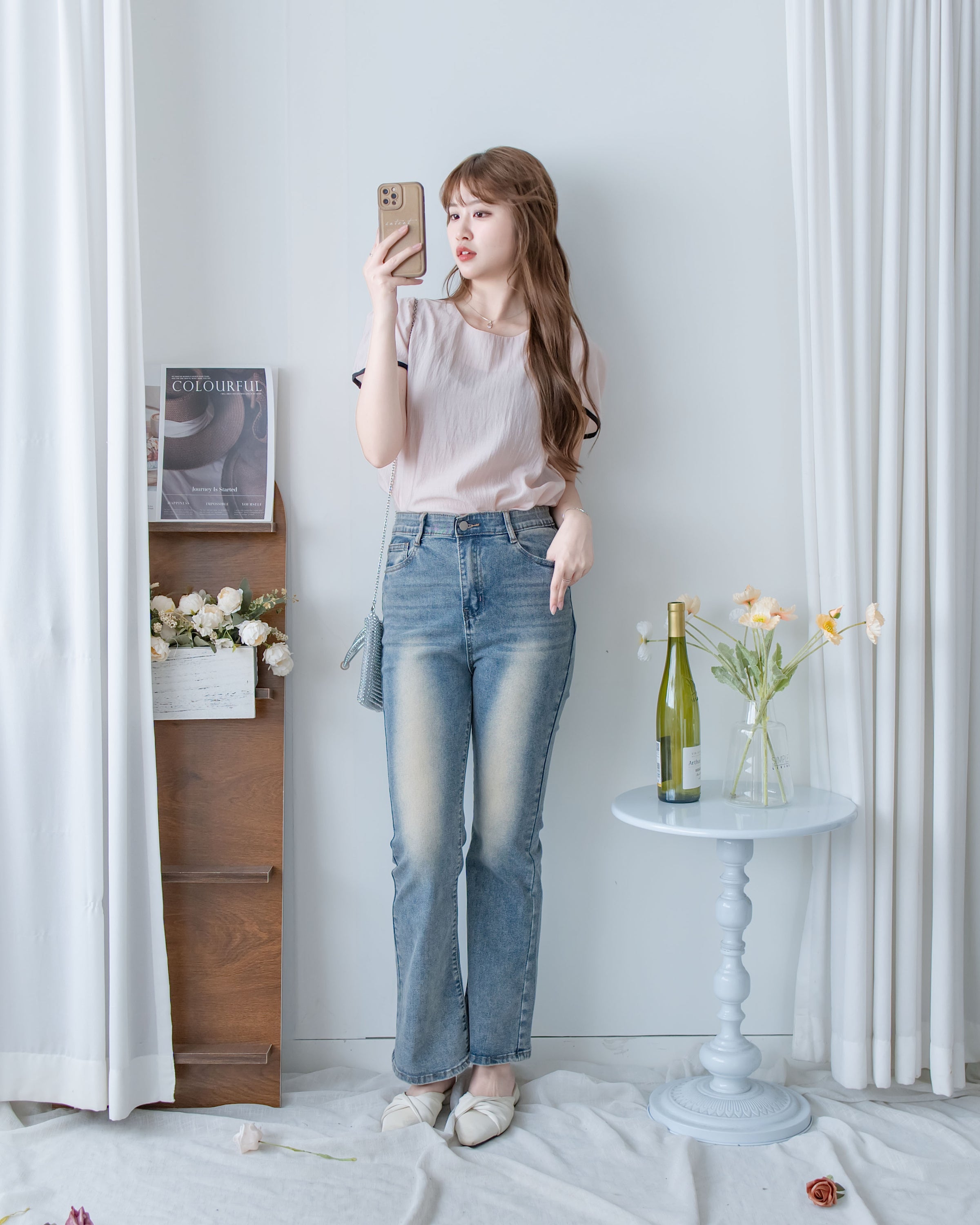 Coco Blouse 涼感微光拼色顯瘦傘袖上衣/ BU9146
