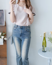 Coco Blouse 涼感微光拼色顯瘦傘袖上衣/ BU9146