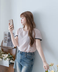 Coco Blouse 涼感微光拼色顯瘦傘袖上衣/ BU9146