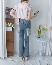 Coco Blouse 涼感微光拼色顯瘦傘袖上衣/ BU9146