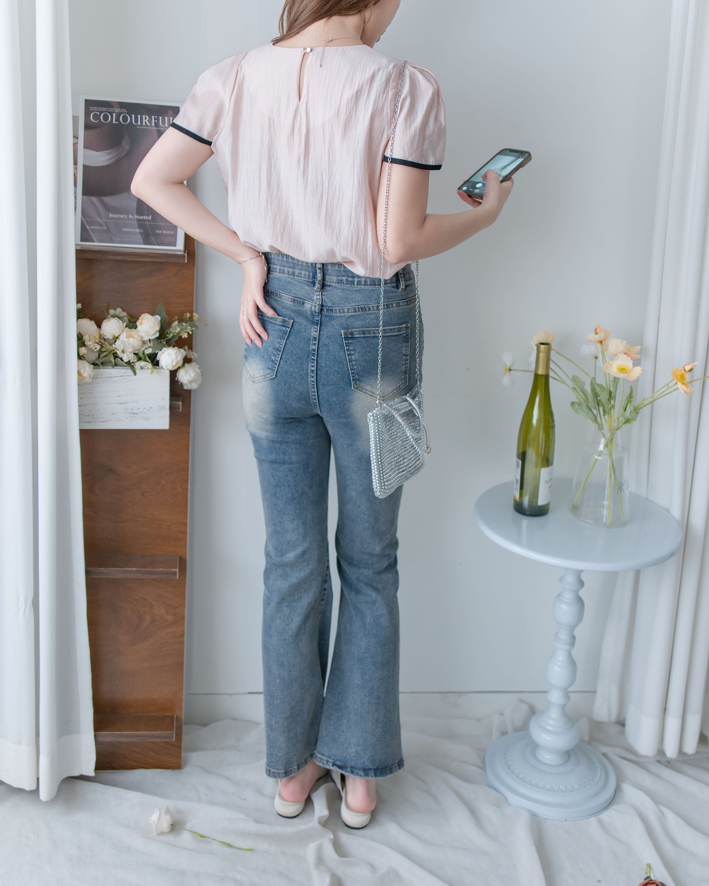 Coco Blouse 涼感微光拼色顯瘦傘袖上衣/ BU9146