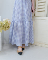 Lavender Check Dress 薰衣草高腰壓褶格紋連身裙/DS1158