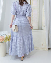 Lavender Check Dress 薰衣草高腰壓褶格紋連身裙/DS1158