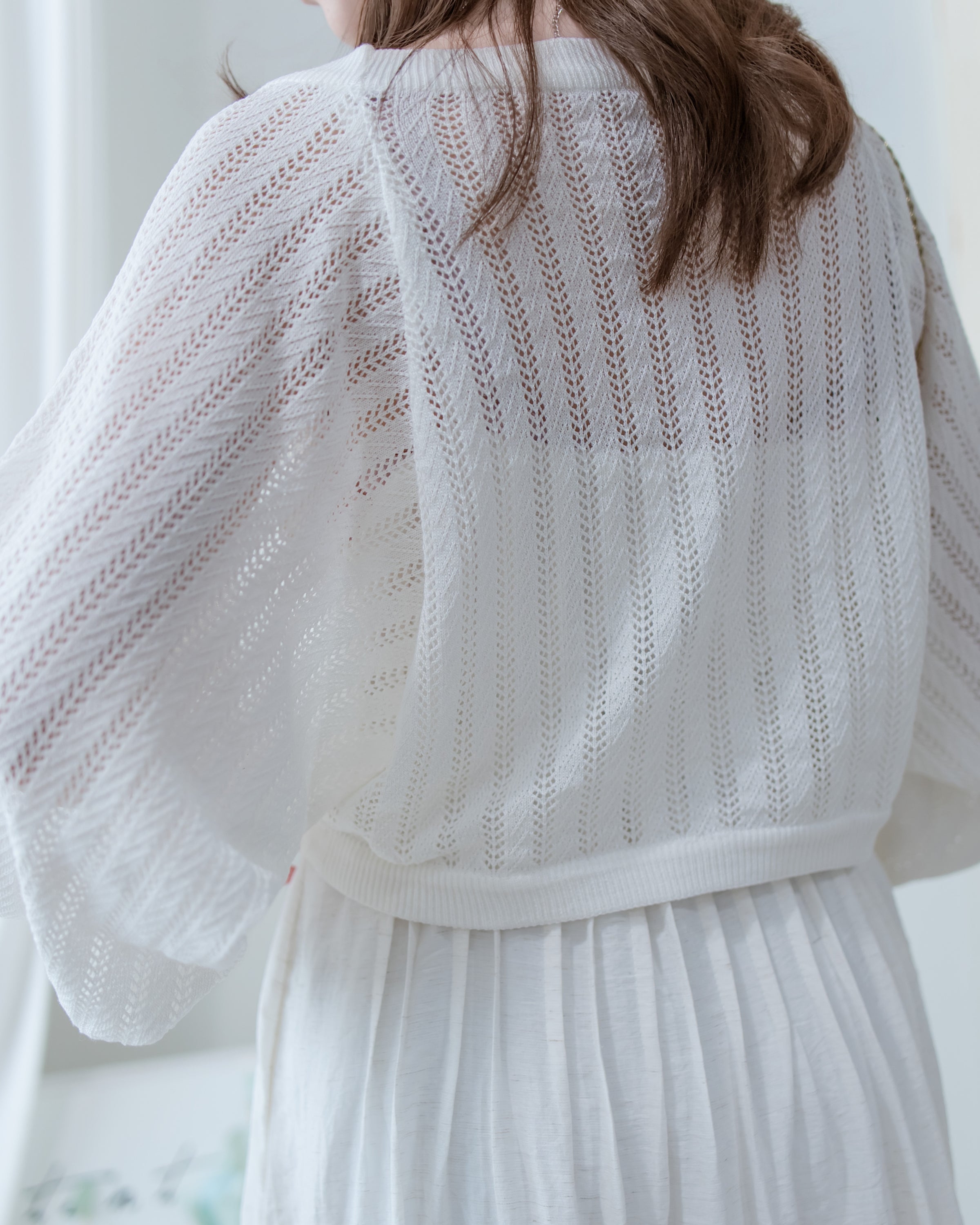 Knit Vest Set 鏤空針織外套風琴車褶長裙套裝/SE8118