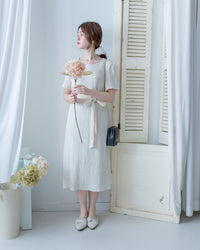 Side Slit Dress 車褶腰身綁帶開衩直身連身裙/ DS1161