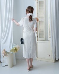Side Slit Dress 車褶腰身綁帶開衩直身連身裙/ DS1161