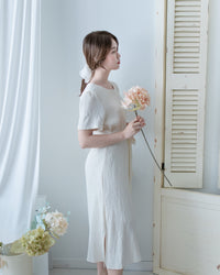 Side Slit Dress 車褶腰身綁帶開衩直身連身裙/ DS1161