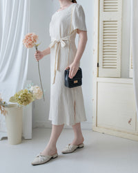 Side Slit Dress 車褶腰身綁帶開衩直身連身裙/ DS1161
