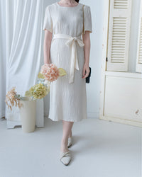 Side Slit Dress 車褶腰身綁帶開衩直身連身裙/ DS1161