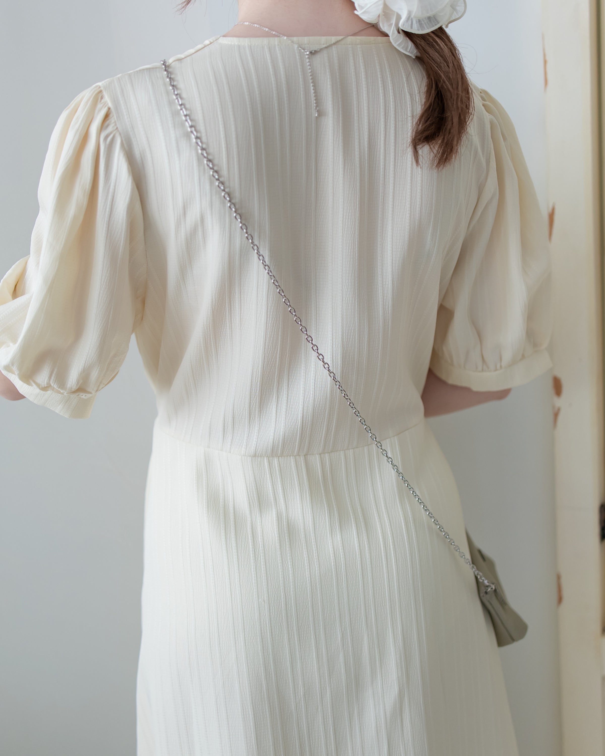 Stripe Dress 暗條紋弧腰線修腰連身裙/DS1159