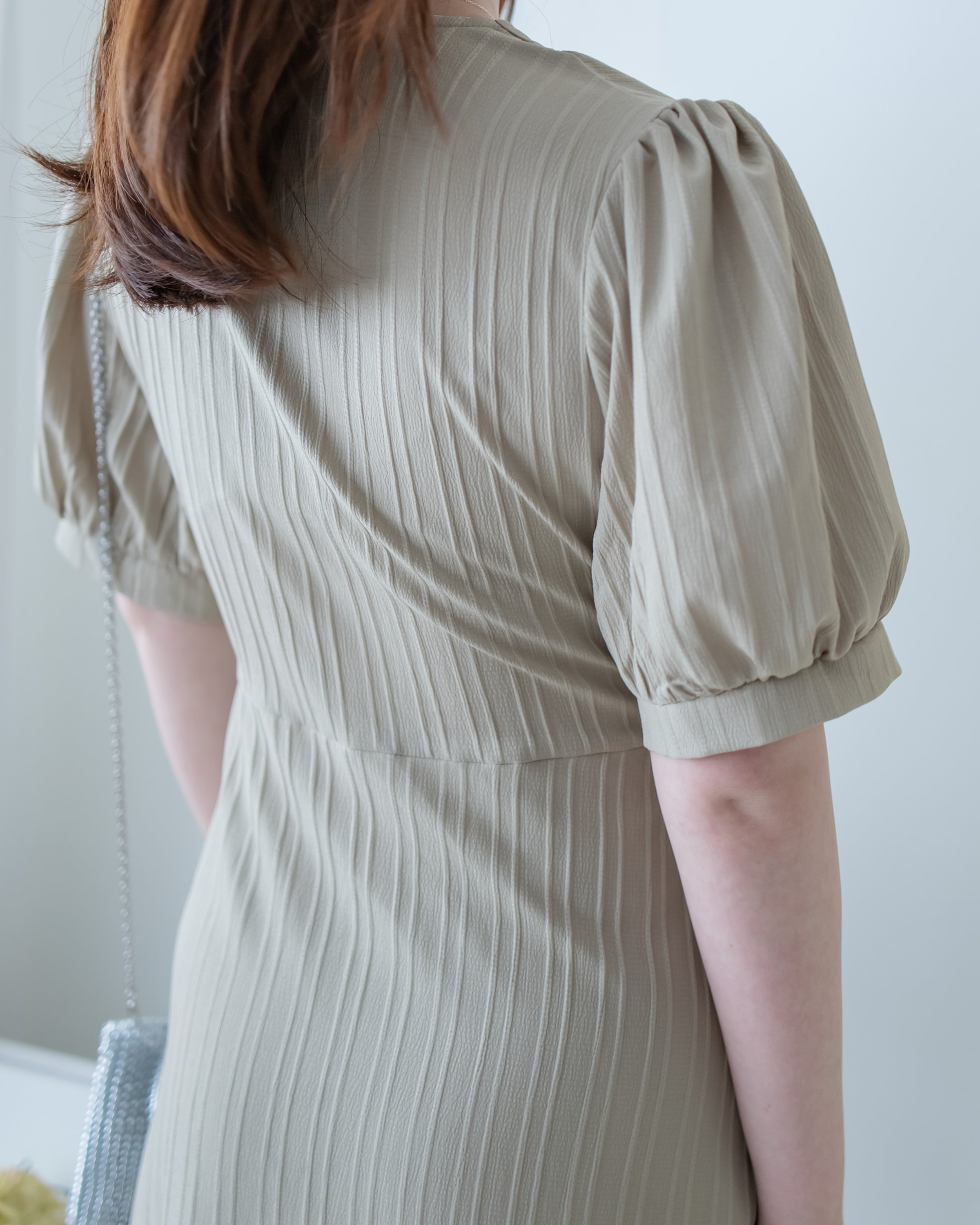 Stripe Dress 暗條紋弧腰線修腰連身裙/DS1159