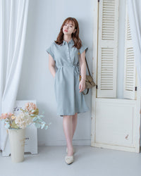 [intent label/intent製 ] Morandi Shirt Dress 十字暗紋莫蘭迪色系細領口袋連衣裙/ DSA8007