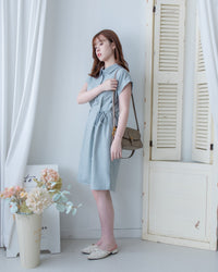 [intent label/intent製 ] Morandi Shirt Dress 十字暗紋莫蘭迪色系細領口袋連衣裙/ DSA8007