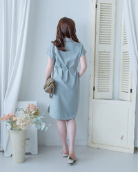 [intent label/intent製 ] Morandi Shirt Dress 十字暗紋莫蘭迪色系細領口袋連衣裙/ DSA8007