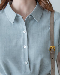 [intent label/intent製 ] Morandi Shirt Dress 十字暗紋莫蘭迪色系細領口袋連衣裙/ DSA8007