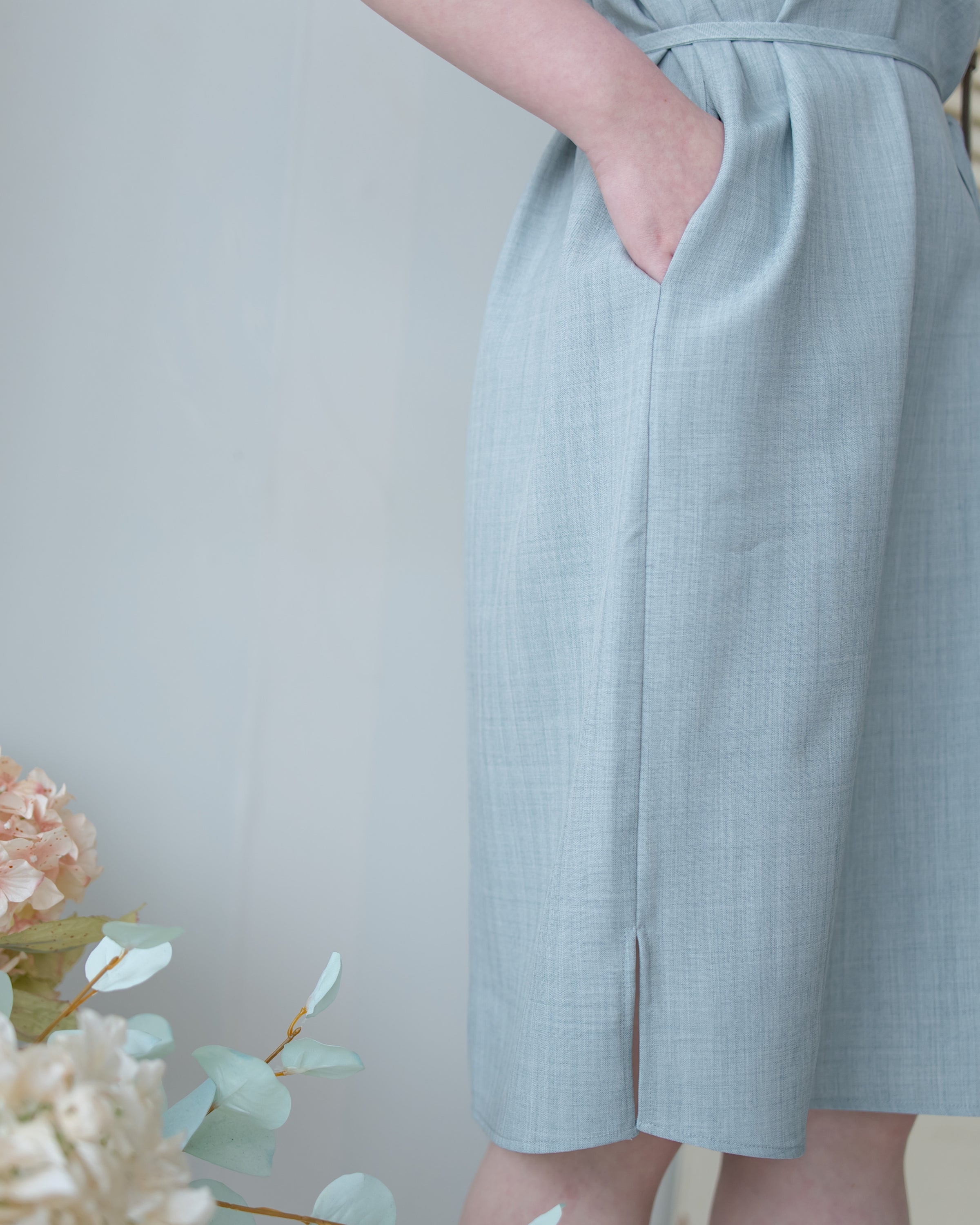 [intent label/intent製 ] Morandi Shirt Dress 十字暗紋莫蘭迪色系細領口袋連衣裙/ DSA8007