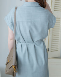 [intent label/intent製 ] Morandi Shirt Dress 十字暗紋莫蘭迪色系細領口袋連衣裙/ DSA8007